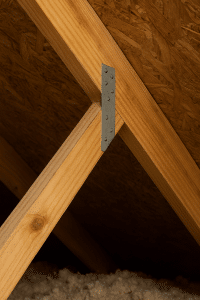Attic view of roof-to-wall connection – alt=Roof straps under attic inspection Sarasota FL