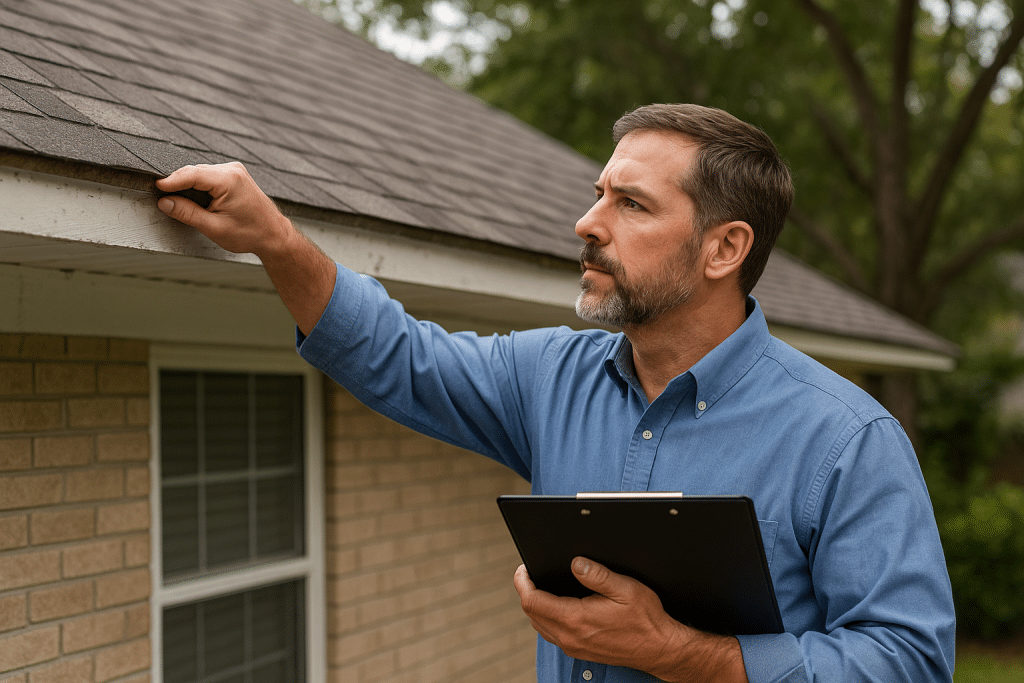 Certified home inspector evaluating roof condition in Charlotte, FL.